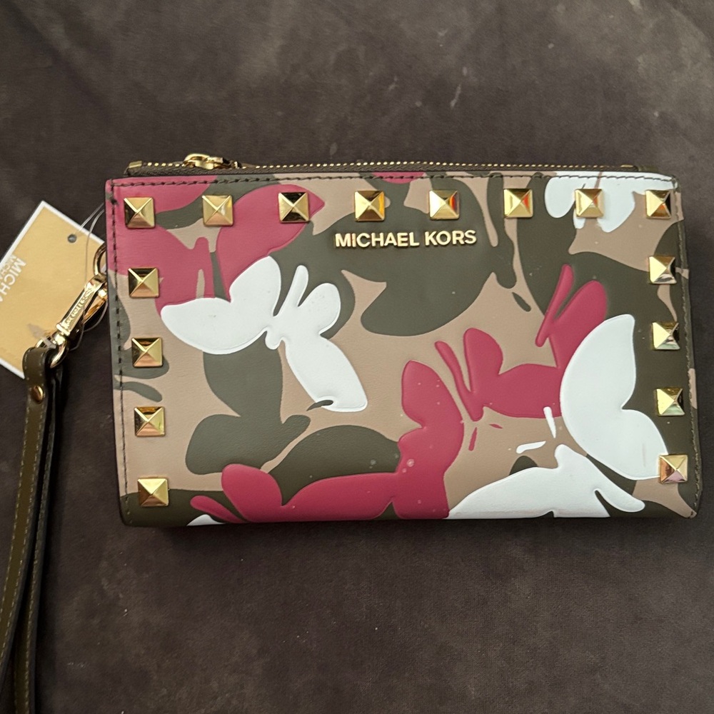 MICHAEL KORS Floral Stud Wristlet in Pink, Olive & White